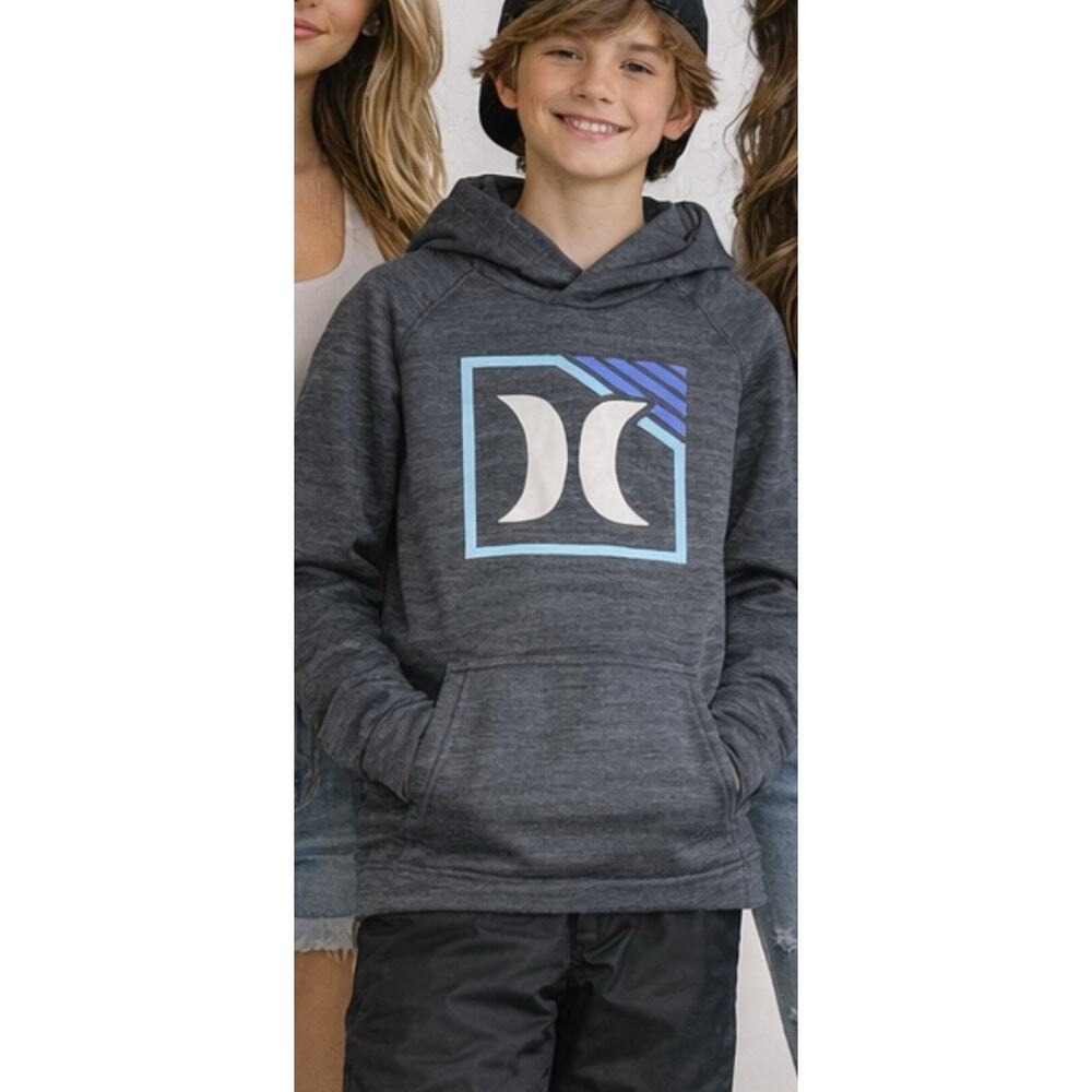 Hurley Hoodie Men XL Gray Logo Pullover Surf Skate Lightweight Casual